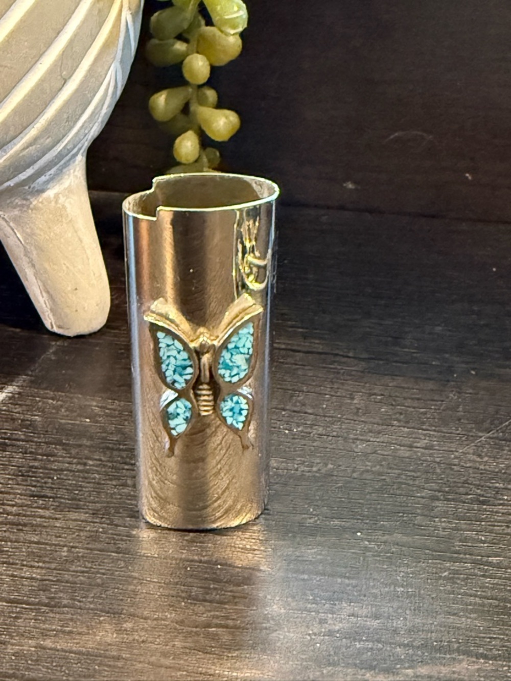 Silver Butterfly Turquoise Inlay lighter case